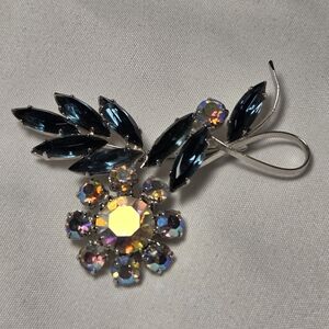 Elegant Silver and Blue Crystal Brooch